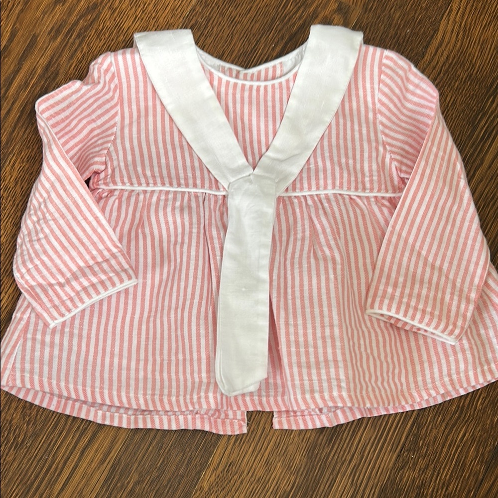 La Coqueta Pink and White Striped Baby Blouse